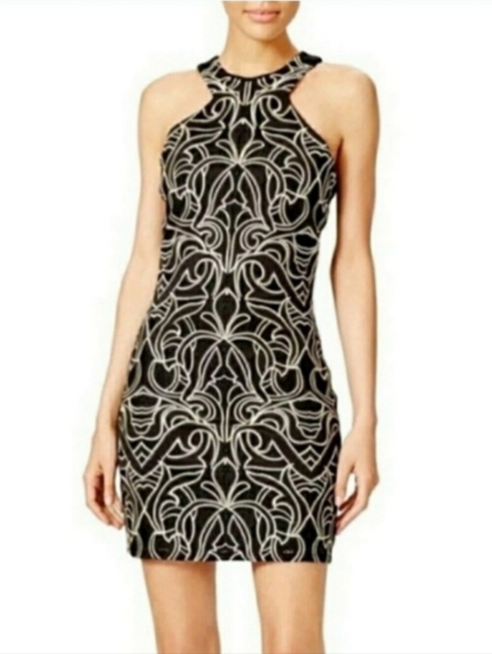 Parker Mariah Mini Dress Black & Gold Metallic Embroidery Cocktail Party LBD XS